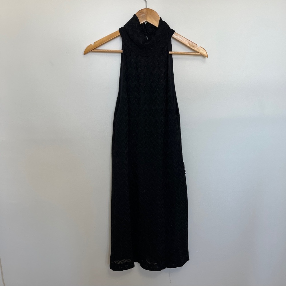 M by Missoni Black Halterneck Mini Dress Classic Chevron Pattern Size XS